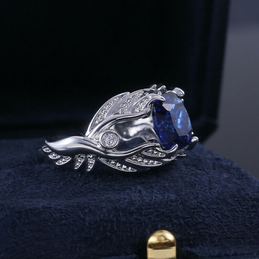 Luxury 925 Silver  Blue Sapphire Ring New - Picture 3 of 5
